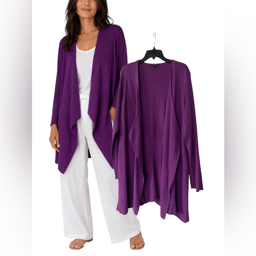 Eileen Fisher Purple 80% Silk, 20% Cotton Cardigan